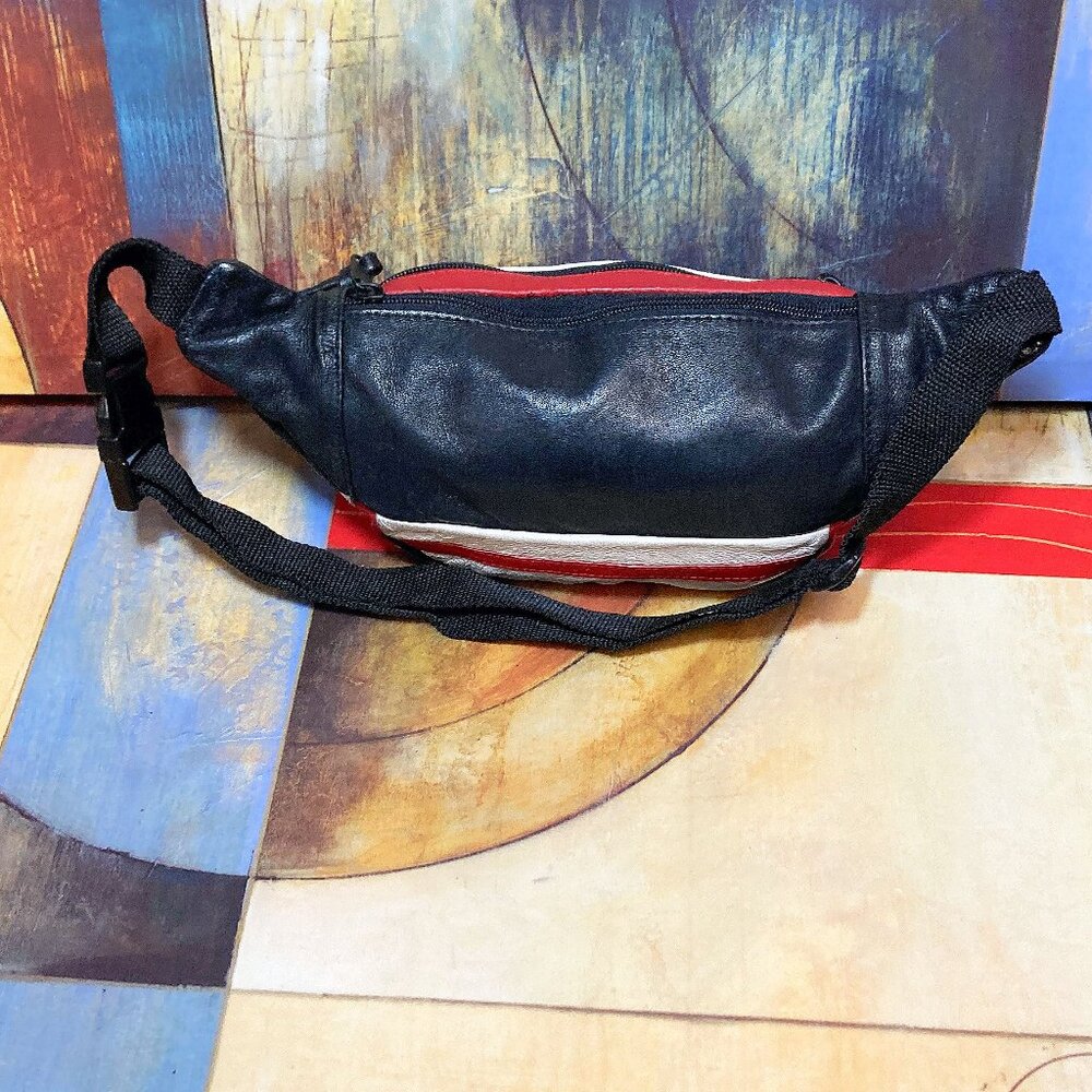 VINTAGE 90's ADULT UNISEX FANNY PACK BAG LEATHER USA FLAG ZIPPER FANNIE BAG - Picture 5 of 5